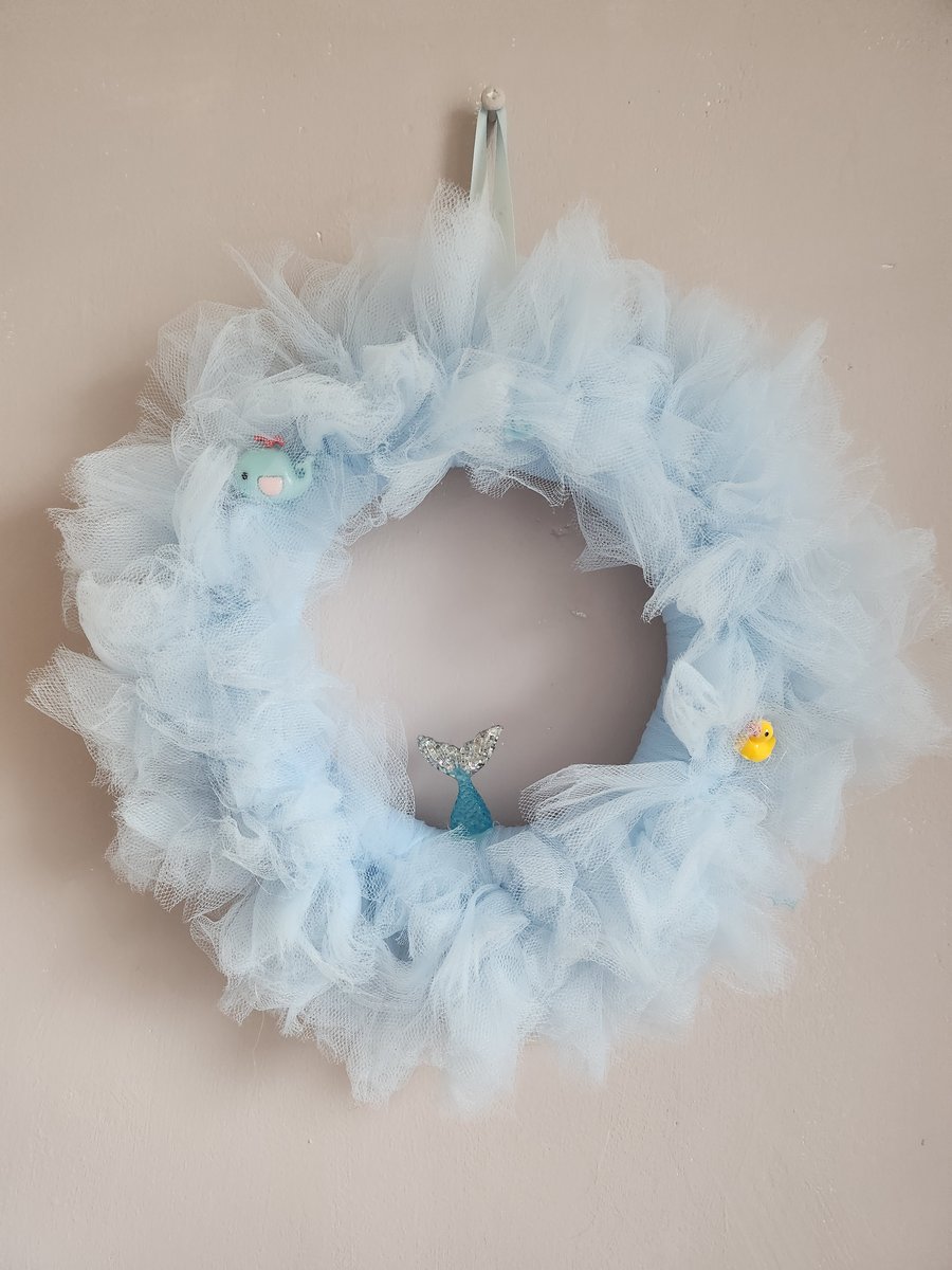 Blue Fluffy Mermaid Tulle Wreath