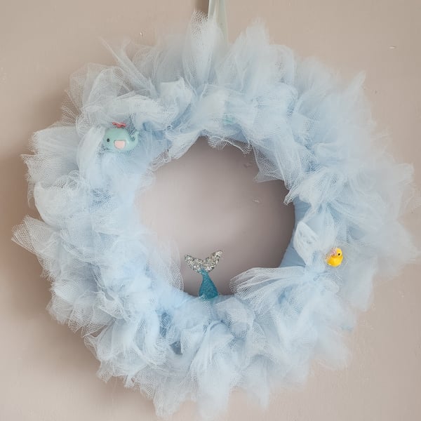 Blue Fluffy Mermaid Tulle Wreath