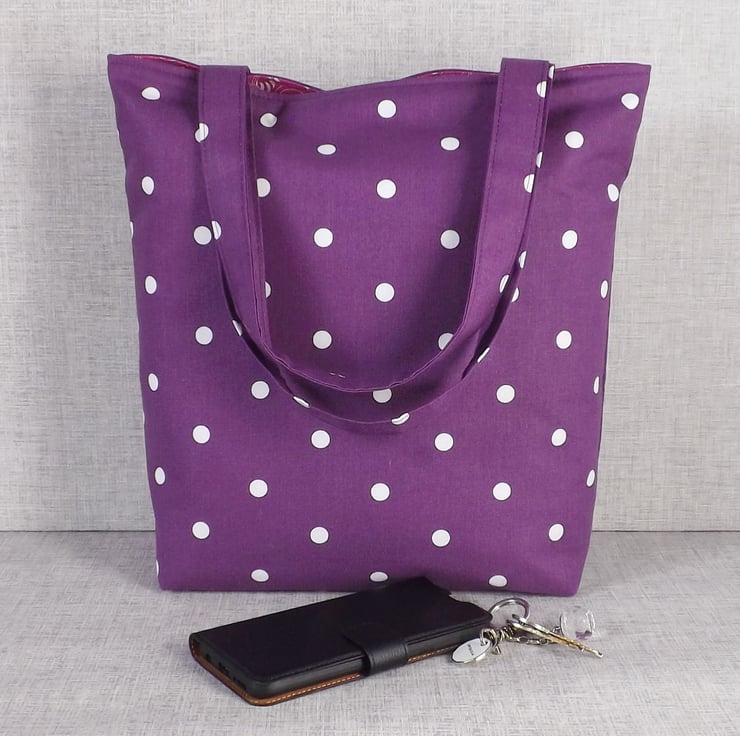 Tote bag, shopping bag, spotty bag Folksy