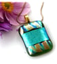Dichroic Glass Pendant 279 Striped Aqua Handmade with gold plated chain - Image 3