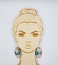 Oval shaped earrings in a watery effect print, blues, white, grey and pink - Image 6