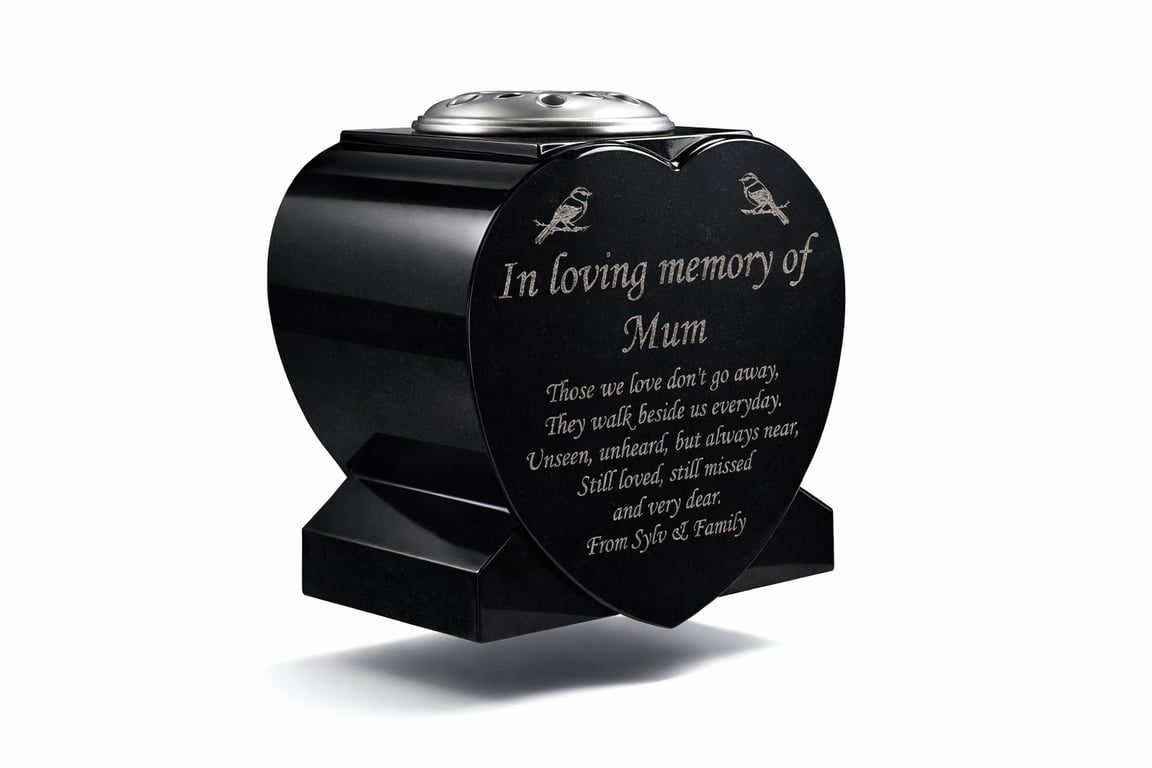 Granite Memorial Stone Rose bowl Vase Heart Grave Memorial  Cemetery Plaque