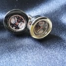 Retro watchface cufflinks, white & red hands, free shipping, gift wrapped