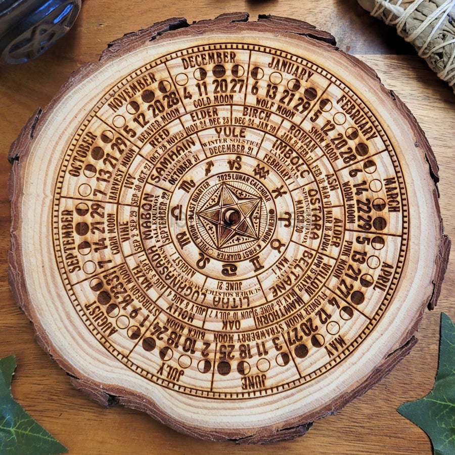 2025 Wheel of the Year Altar Tile Calendar Pagan Decoration Sabbats Moon Phases