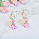 Summer Seconds - Mini Pink and Silver Beaded Lace Flower Dangle Earrings