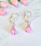 Summer Seconds - Mini Pink and Silver Beaded Lace Flower Dangle Earrings