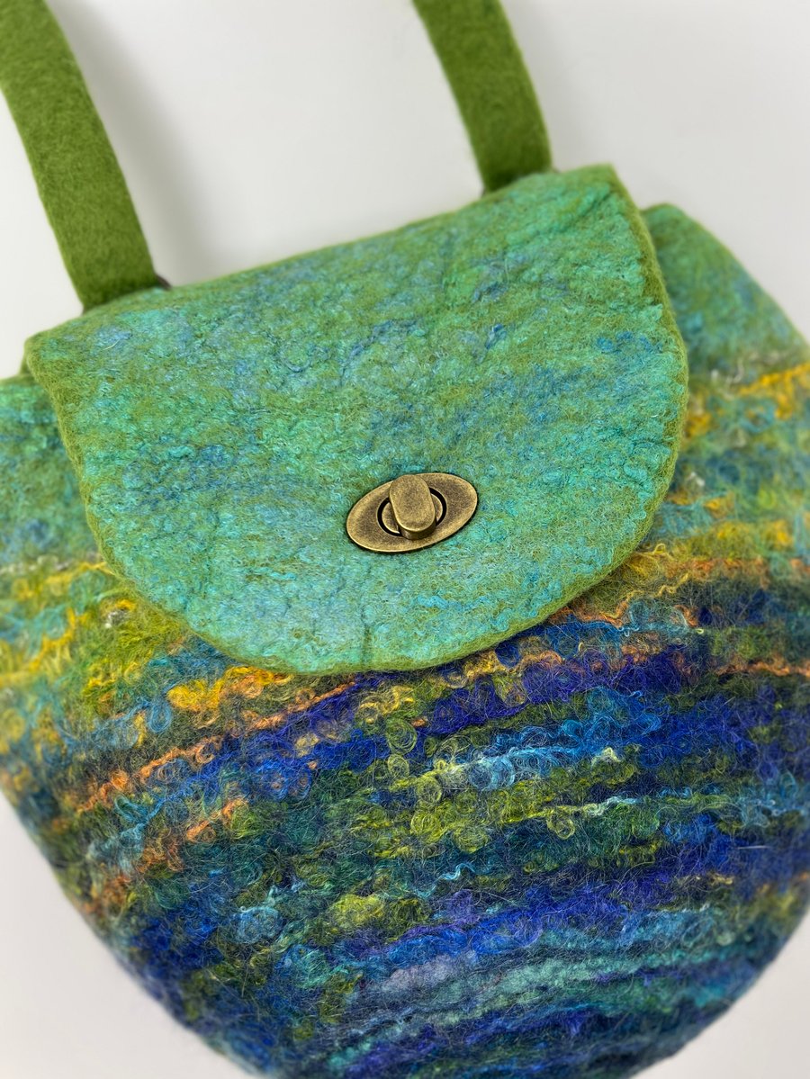 Green and Blue Felt Backpack, Shoulder Bag