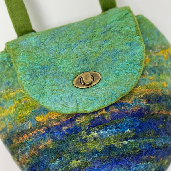 Green and Blue Felt Backpack, Shoulder Bag