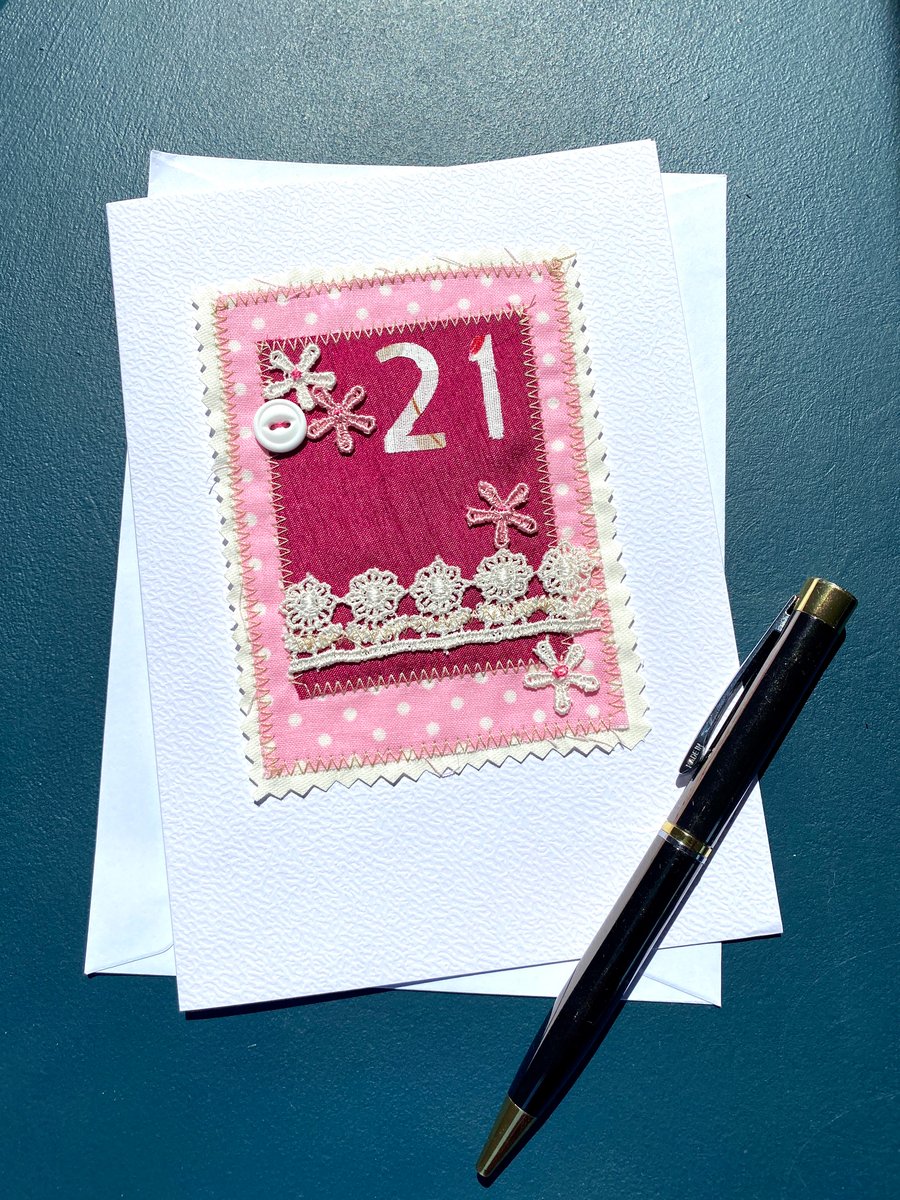 21st birthday card, fabric, free postage 