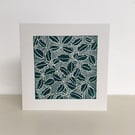 Holly linocut Christmas card Green, hand printed