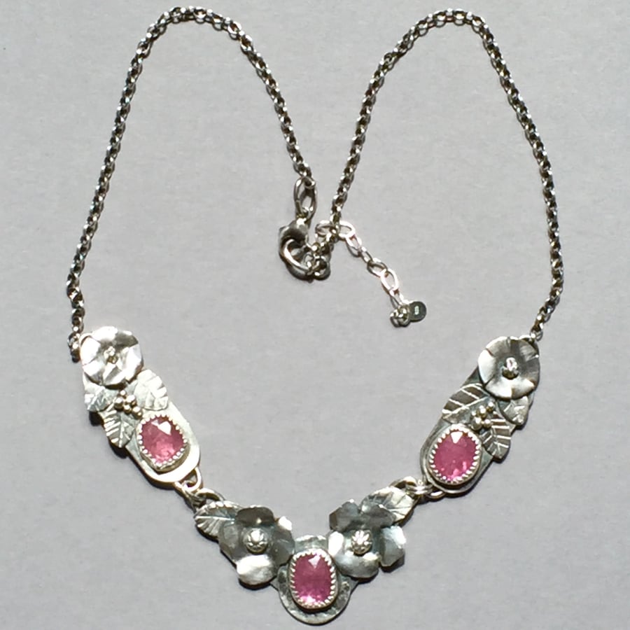 Ruby and Silver Flower necklace