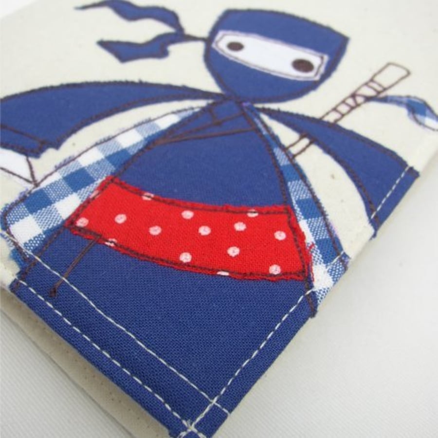 embroidered blue ninja fabric notebook cover (A6 size)