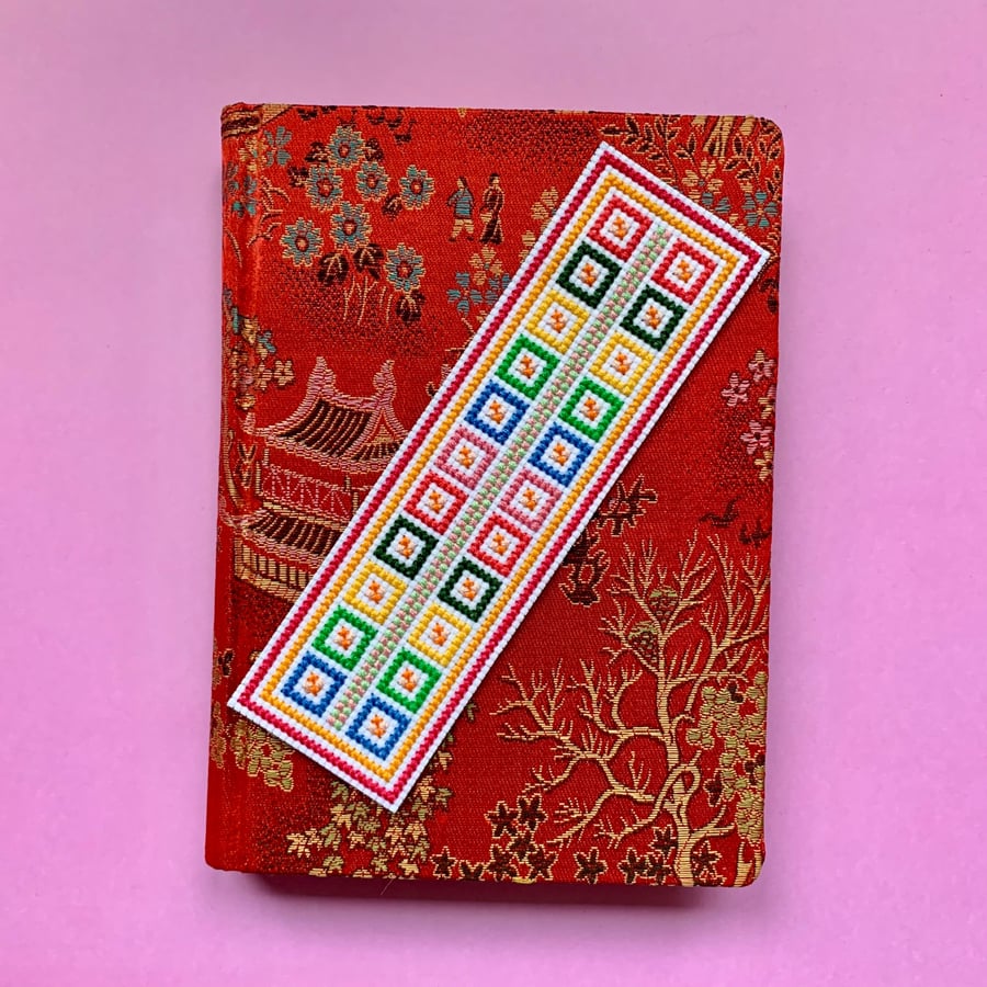 Handmade Cross-Stitch Bookmark Colourful Unique Hand-Sewn Gift For Book Lovers 