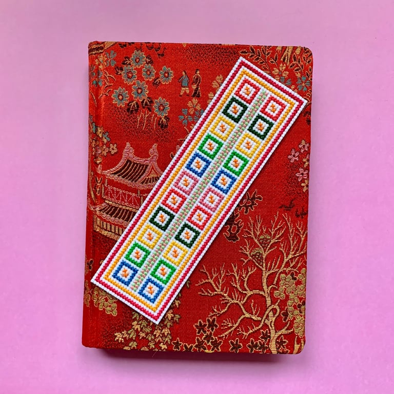 Handmade Cross-Stitch Bookmark Colourful Unique Hand-Sewn Gift For Book Lovers 