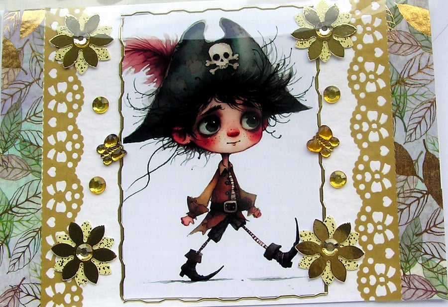 Pirate Prince - Hand Crafted Decoupage Greeting Card - Blank - 2995