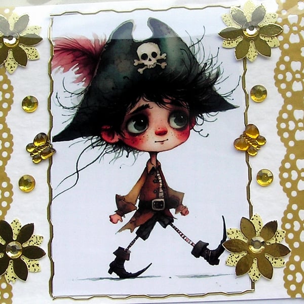 Pirate Prince - Hand Crafted Decoupage Greeting Card - Blank - 2995