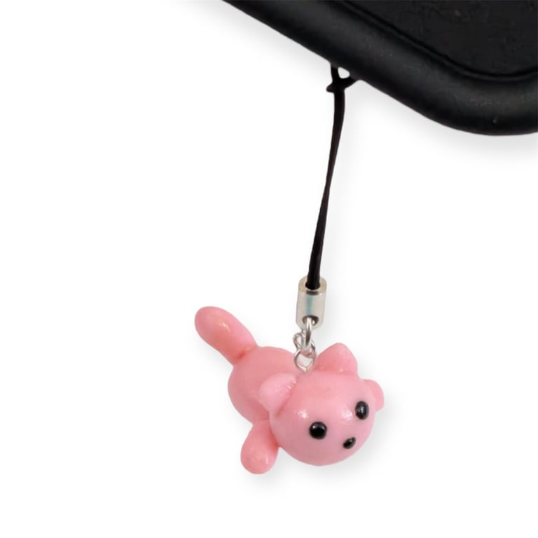 Pink Cat Phone Charms, Polymer Clay Kitten Phone Case Dangle  