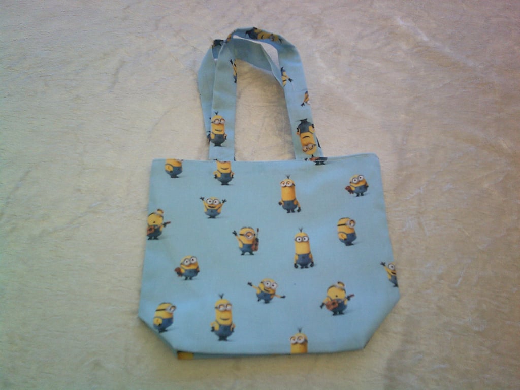 Childs Fabric Handbag with Minions on Pale Blue