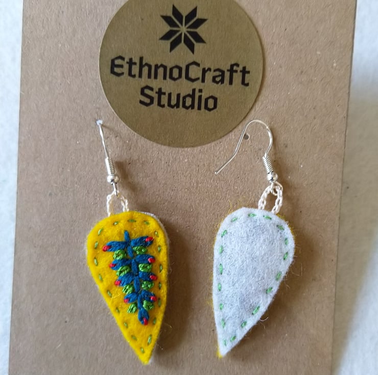 Hand embroidered pure wool felt earrings Folksy