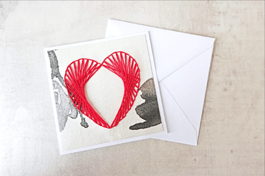SALE Hand Stitched Red Heart Card