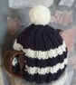 Small Tea Cosy for 2 Cup Tea Pot, Black & Cream, Hand Knitted, Wool Mix Yarn - Image 3
