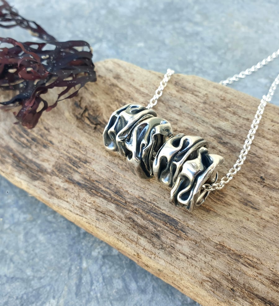 Sterling silver folded beads on silver chain