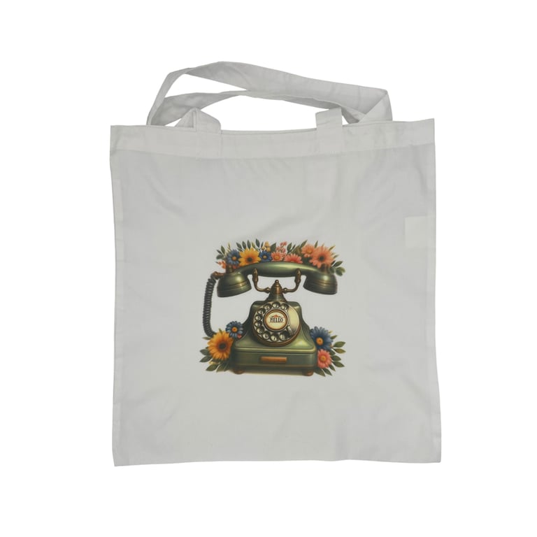 Vintage Telephone & Flowers Tote Bag