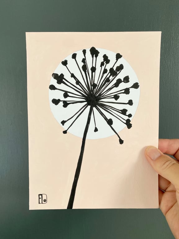 Garden Allium, seed head, shadow painting, handmade art, signed