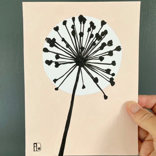 Garden Allium, seed head, shadow painting, handmade art, signed