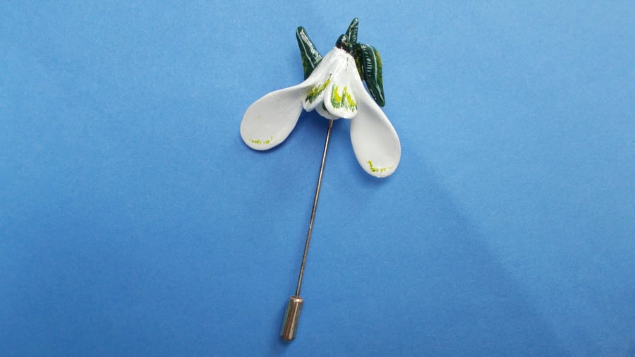 HANDMADE & PAINTED WHITE,SNOWDROP STICK PIN ,Brooch,Lapel,Corsage,Wedding,Gift