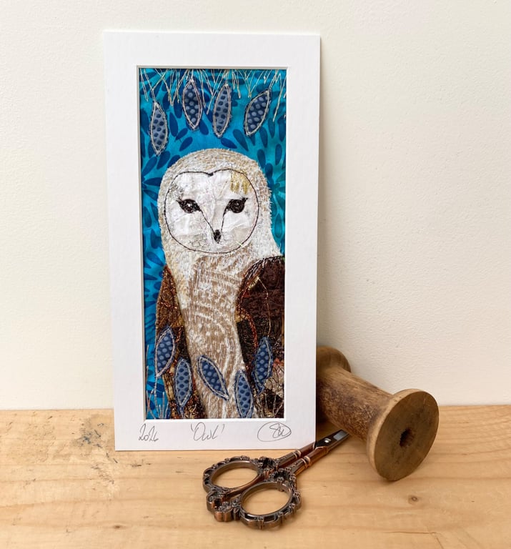 Barn owl original artwork. Framed. Home Art. Bird of prey. 