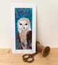 Barn owl original artwork. Framed. Home Art. Bird of prey. 