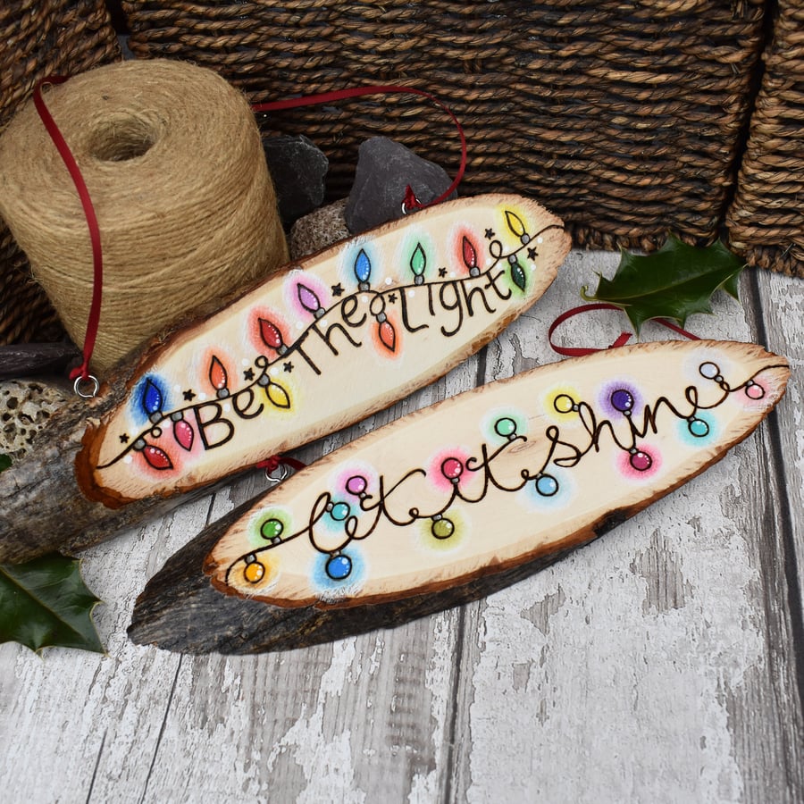 One pyrography fairy lights hanging sign. Rainbow or pastel.