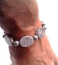 Black Grey Marbled Oval Stone and Gunmetal Spacer Men's Bracelet, Men's Bracelet - Image 5