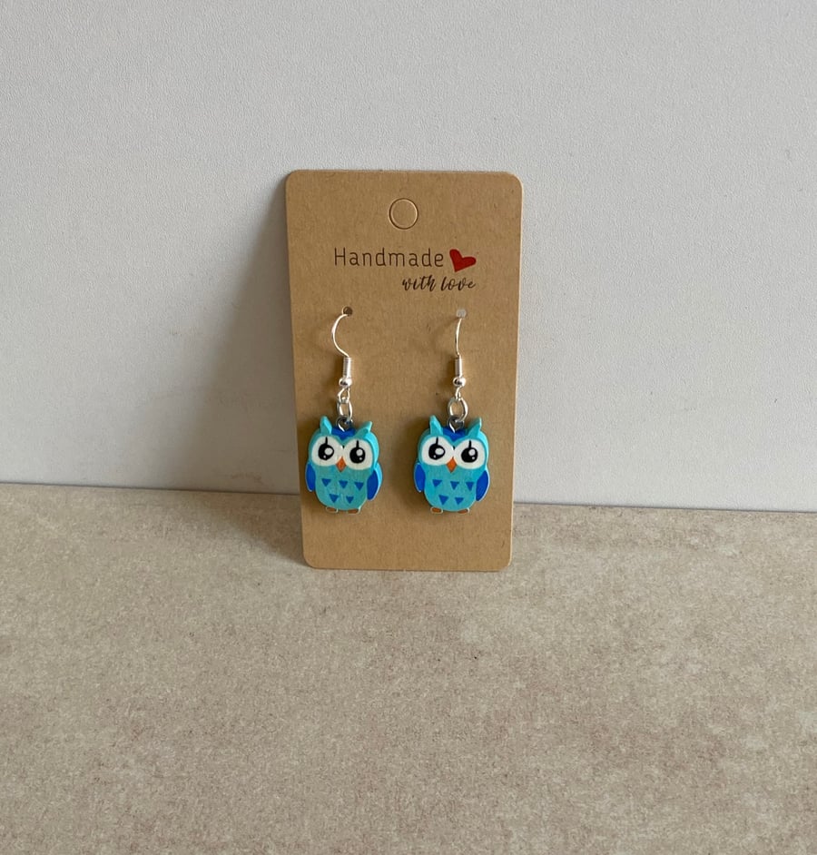 Cute Owl Earrings. Blue