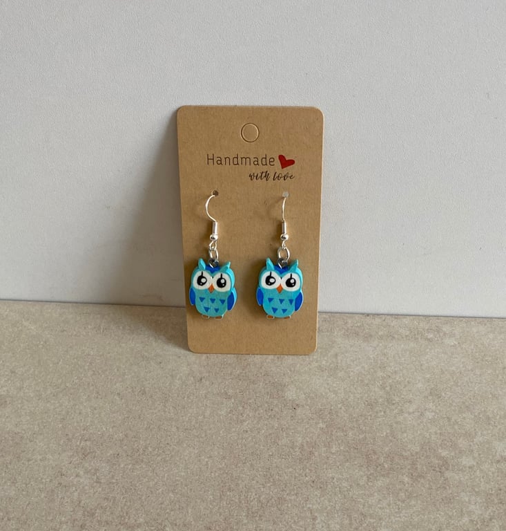 Cute Owl Earrings. Blue