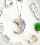 Amethyst Moon Crystal Necklace,Sterling Silver, Moon lover gift for her
