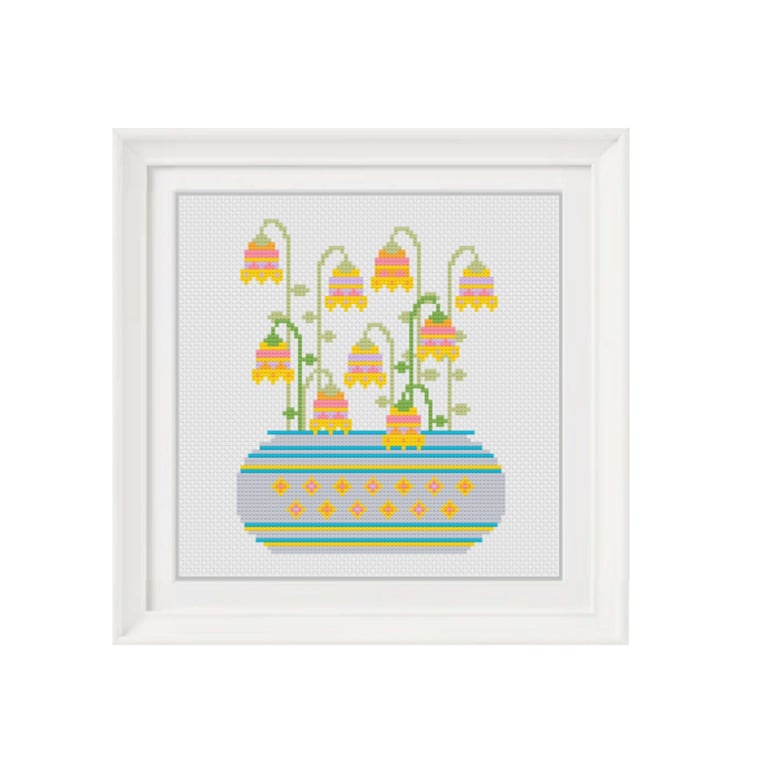 Flower Pot Cross Stitch Chart: Modern Floral Embroidery (PDF Pattern)