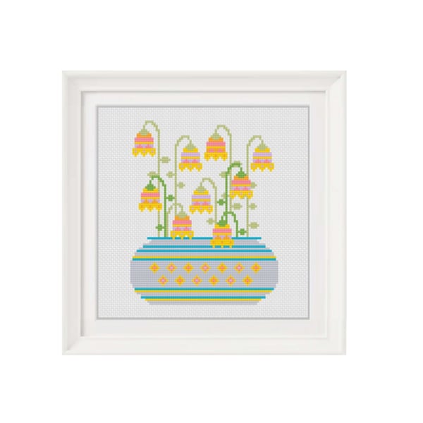 Flower Pot Cross Stitch Chart: Modern Floral Embroidery (PDF Pattern)