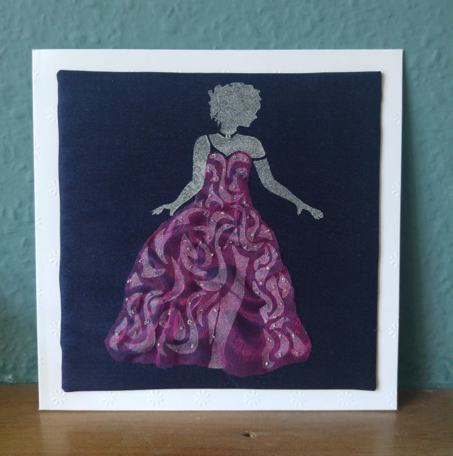 Pink Lady on Blue Blank Card