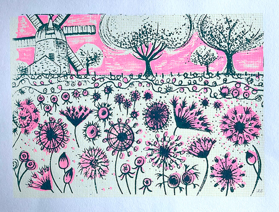 'Pink Windmill' original screen print
