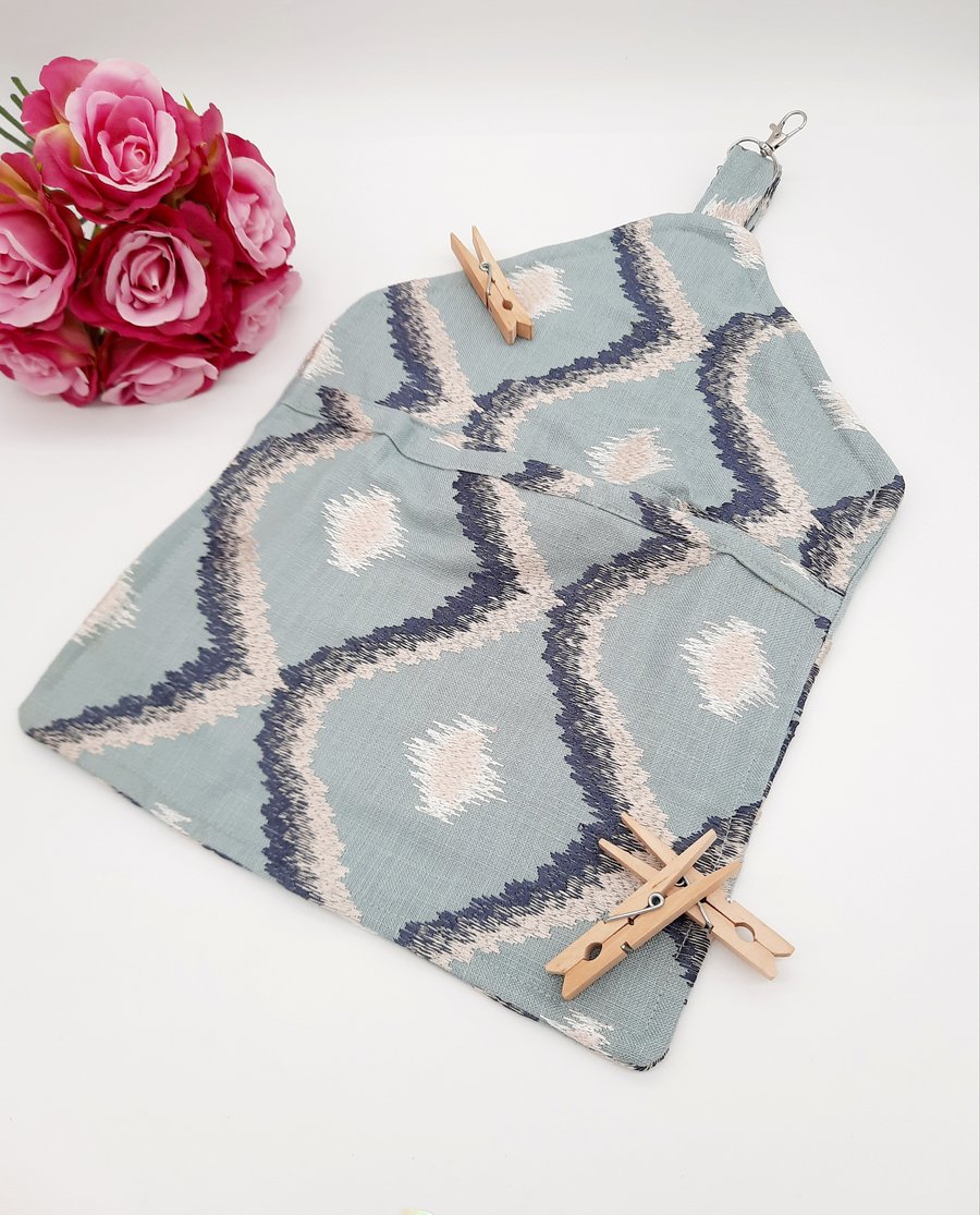 Blue embroidered peg bag, clip on, free uk delivery 