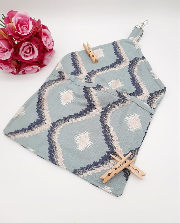 Blue embroidered peg bag, clip on, free uk delivery 