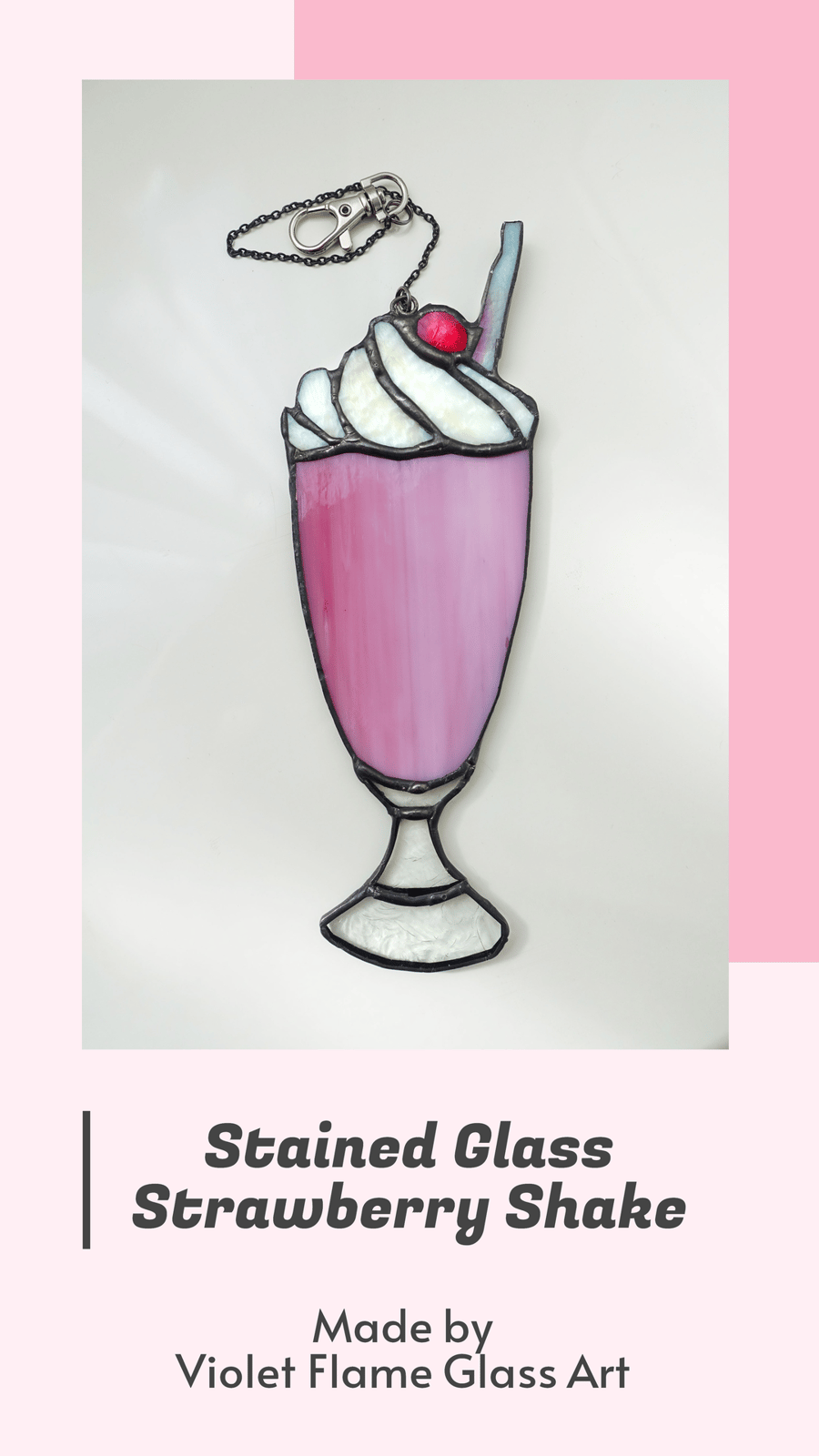 SALE Strawberry Milkshake Stained Glass American Diner themed Art