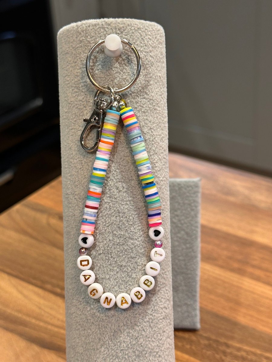 Unique Handmade keychain with heishi beads - wordy dagnabbit