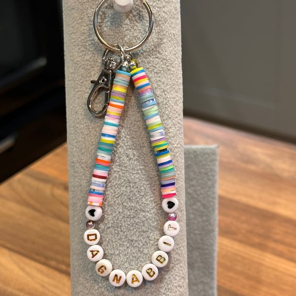 Unique Handmade keychain with heishi beads - wordy dagnabbit