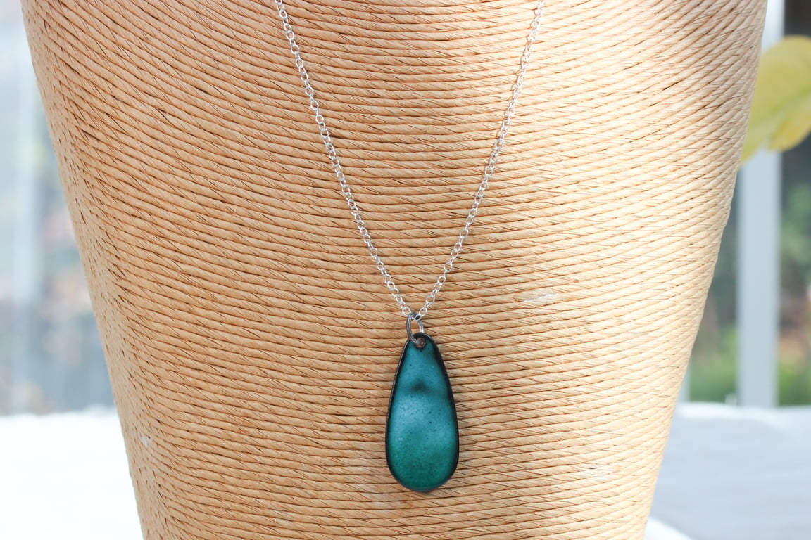 Turquoise blue enamel teardrop pendant
