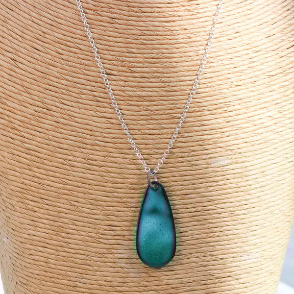 Turquoise blue enamel teardrop pendant