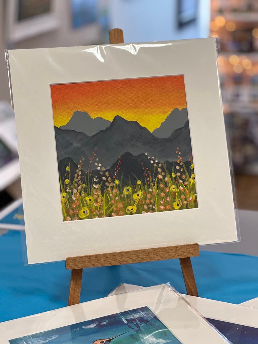 Acrylic painting on canvas, Mountain Meadow, sunset, sunrise, wildflowers