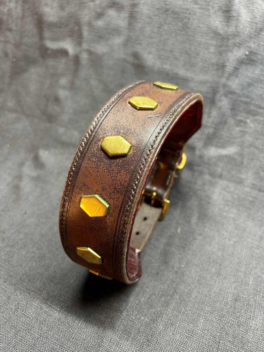 Handmade studded leather dog collar large Perfectly imperfect